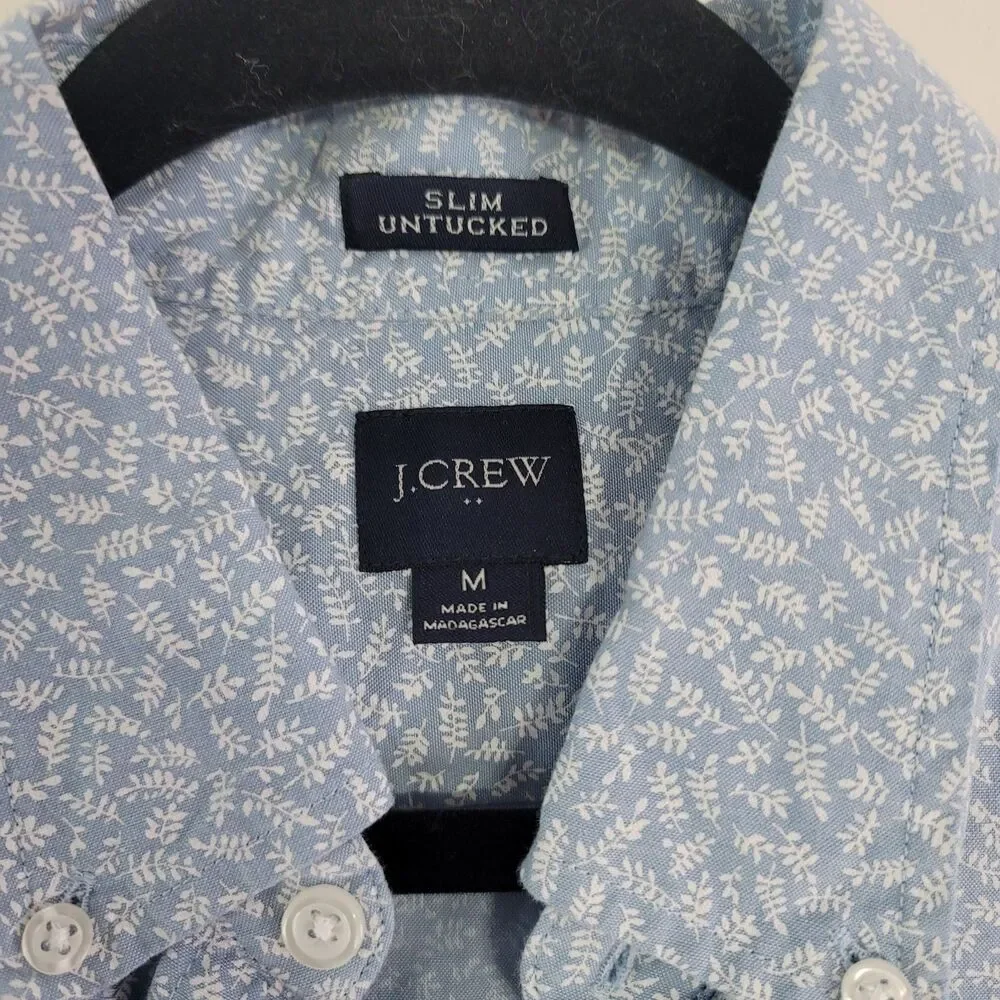 J.Crew Slim Untucked Button Down Shirt Mens Medium Blue Floral Print Cotton